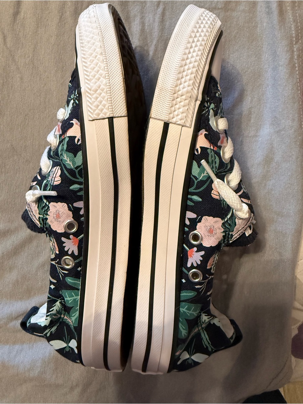 Converse Floral Low-Top Sneakers in Navy with Pink and Green Accents - Picture 2 of 4